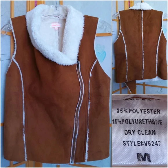 Faux leather fur lined Zip-up vest Jacket by Nameless size Medium (NWOTS) - Picture 4 of 10